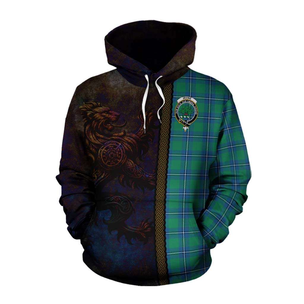 Tartan Vibes Clothing Irvine Tartan Family Crest Cotton Hoodie Alba Gu Brath Be Brave Lion Ancient Style