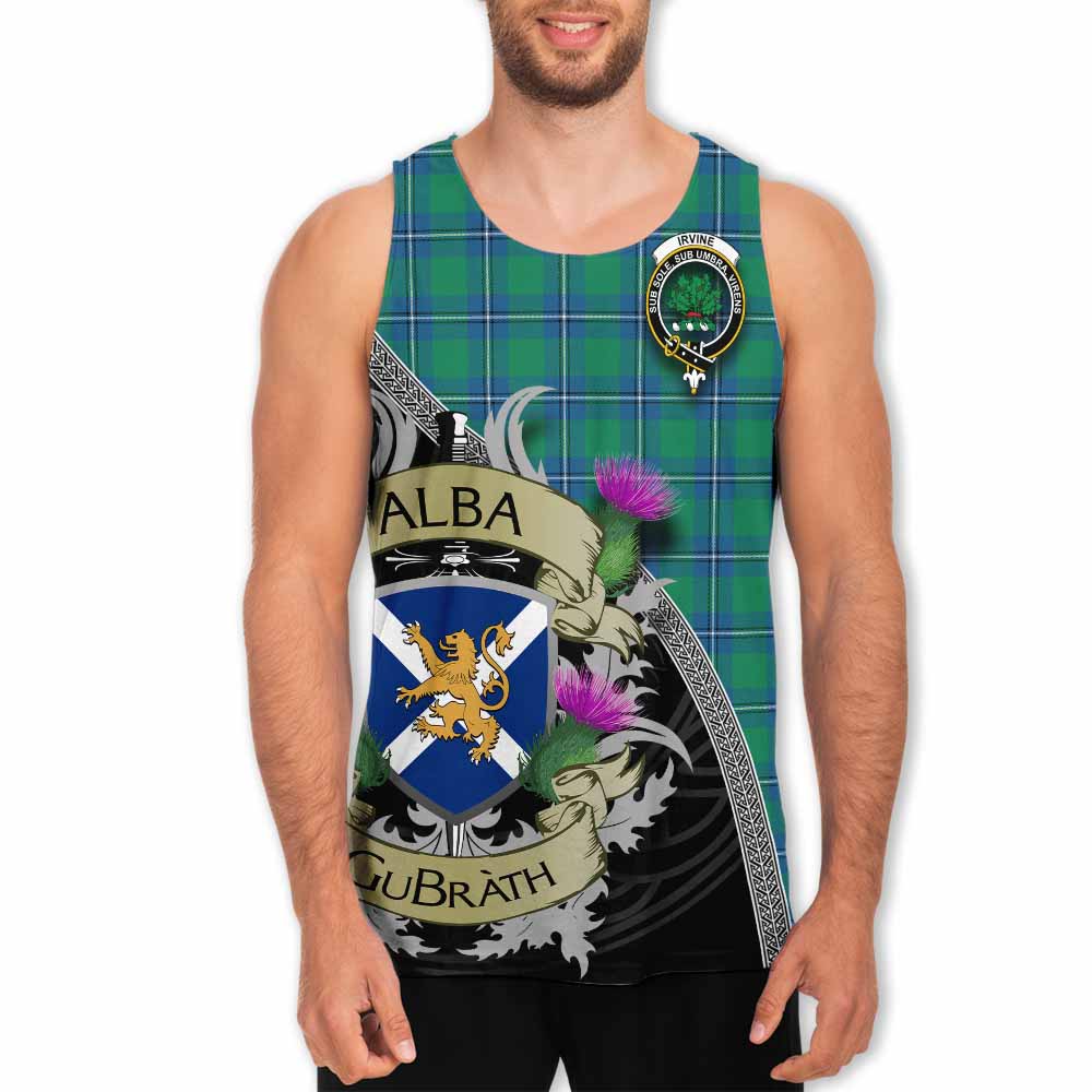 Tartan Vibes Clothing Irvine Tartan Family Crest Men's Tank Top Lion Rampant Royal Thistle Shield Celtic Inspired