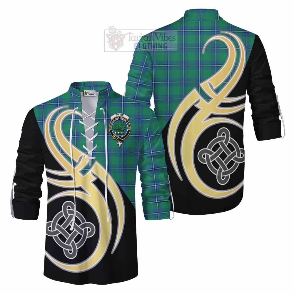 Tartan Vibes Clothing Irvine Tartan Ghillie Kilt Shirt with Family Crest and Celtic Symbol Style