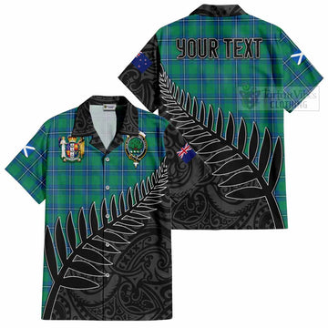 Irvine Crest Tartan Hawaiian Shirt with New Zealand Silver Fern Half Style