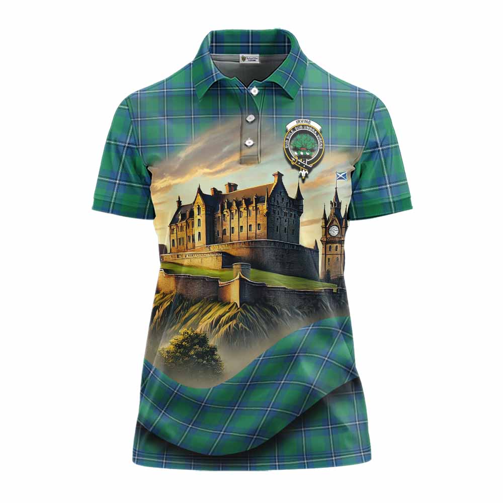 Tartan Vibes Clothing Irvine Tartan Family Crest Women's Polo Shirt with Scottish Ancient Castle Stype