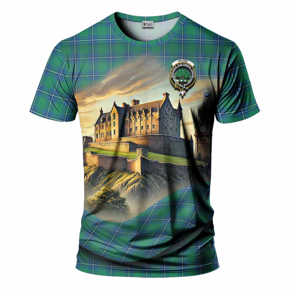 Tartan Vibes Clothing Irvine Tartan Family Crest T-Shirt with Scottish Ancient Castle Stype