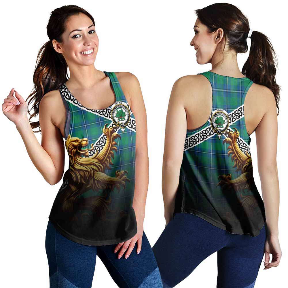 Tartan Vibes Clothing Irvine Crest Tartan Women's Racerback Tanks with Golden Lion Emblem Celtic Style