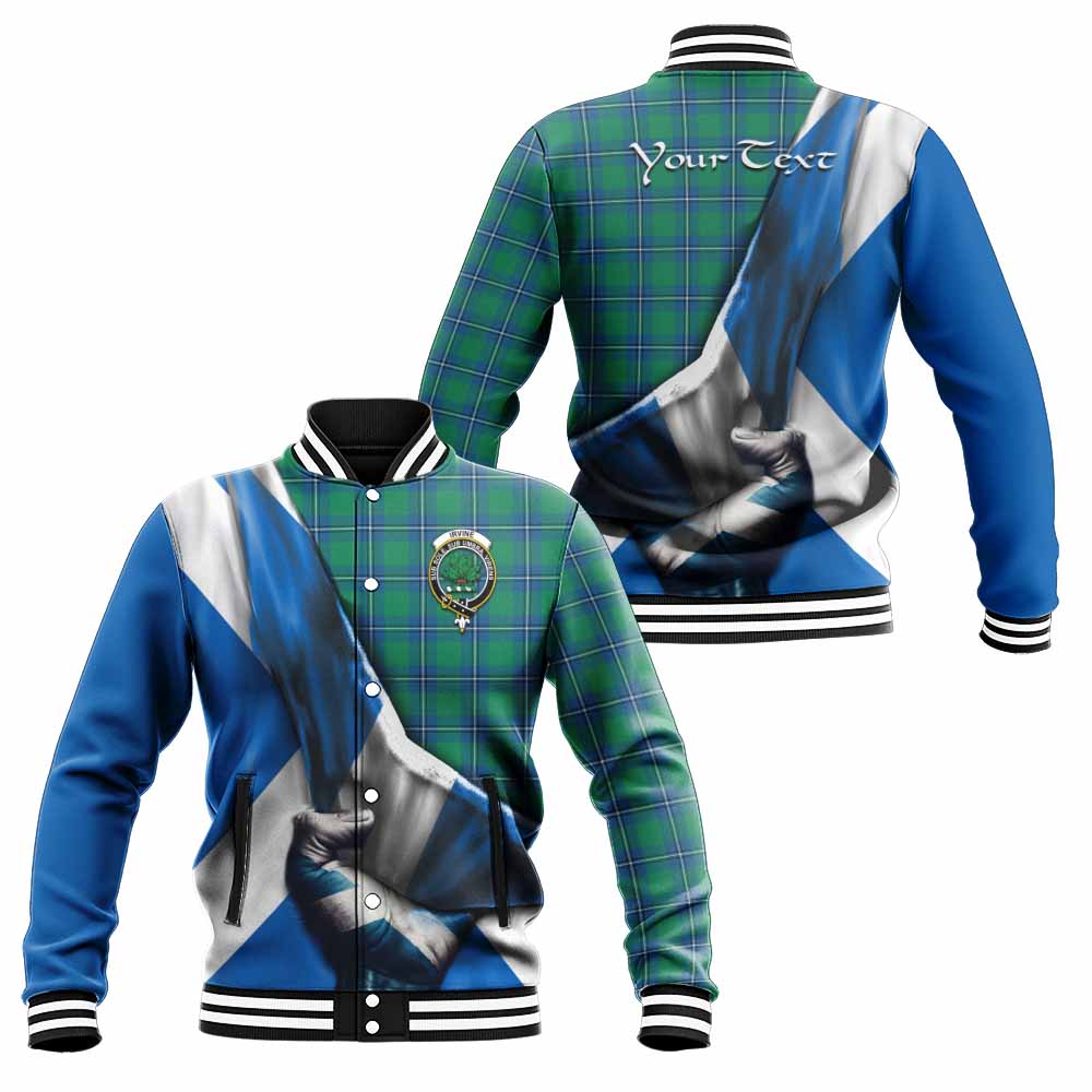 Tartan Vibes Clothing Irvine Tartan Baseball Jacket with Family Crest Scotland Patriotic Style