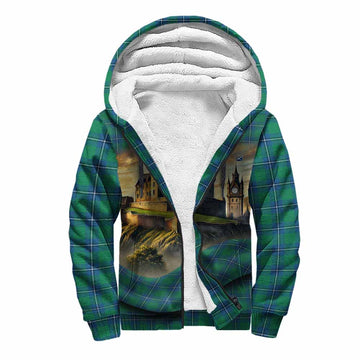Irvine Tartan Family Crest Sherpa Hoodie with Scottish Ancient Castle Style