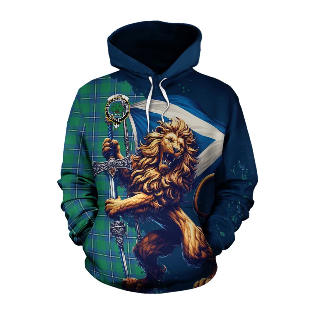 Tartan Vibes Clothing Irvine Tartan Family Crest Cotton Hoodie with Scottish Majestic Lion