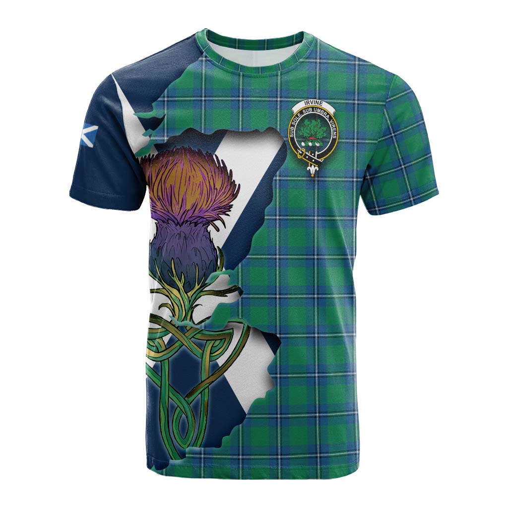 Tartan Vibes Clothing Irvine Tartan Family Crest Cotton T-shirt Scottish Thistle Celtic Inspired