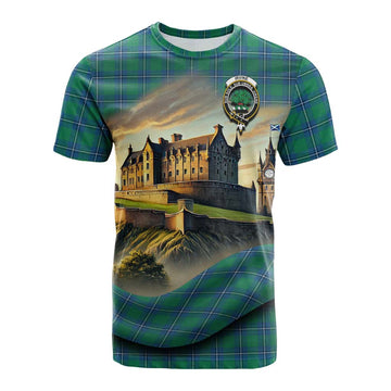 Irvine Tartan Family Crest Cotton T-shirt with Scottish Ancient Castle Style