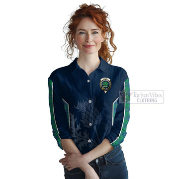 Tartan Vibes Clothing Irvine Tartan Women's Casual Shirt with Family Crest and Scottish Thistle Vibes Sport Style