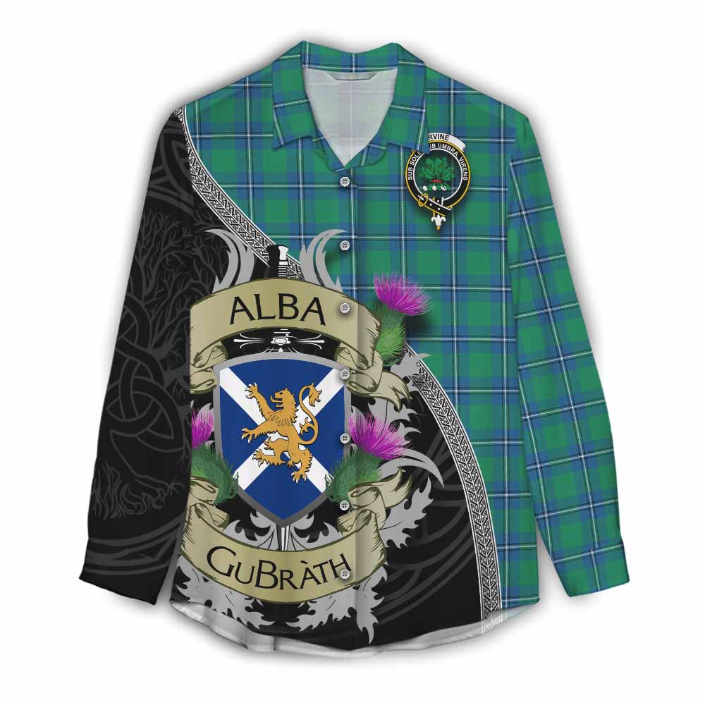 Tartan Vibes Clothing Irvine Tartan Family Crest Women's Casual Shirt Lion Rampant Royal Thistle Shield Celtic Inspired