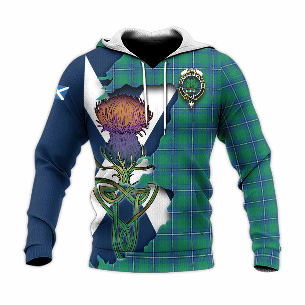 Tartan Vibes Clothing Irvine Tartan Family Crest Knitted Hoodie Scottish Thistle Celtic Inspired