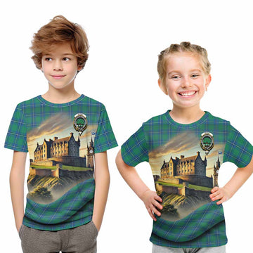 Tartan Vibes Clothing Irvine Tartan Family Crest Kid T-Shirt with Scottish Ancient Castle Style