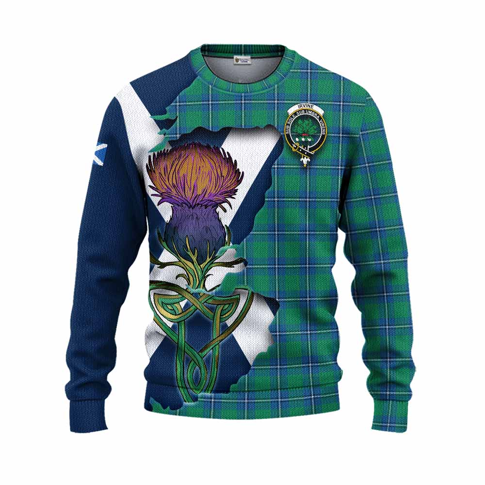 Tartan Vibes Clothing Irvine Tartan Family Crest Knitted Sweater Scottish Thistle Celtic Inspired