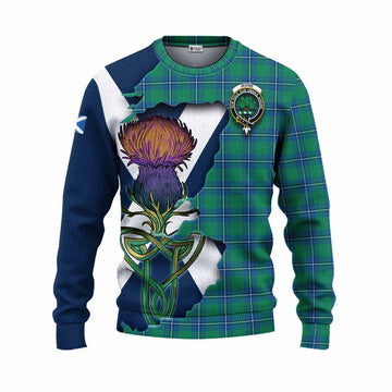 Tartan Vibes Clothing Irvine Tartan Family Crest Knitted Sweater Scottish Thistle Celtic Inspired