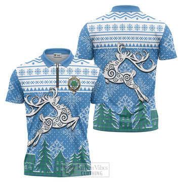 Irvine Clan Christmas Zipper Polo Shirt Celtic Reindeer Style