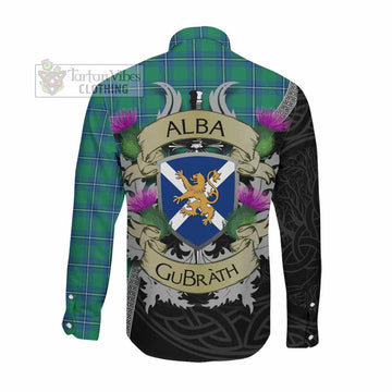 Tartan Vibes Clothing Irvine Tartan Family Crest Long Sleeve Button Shirt Lion Rampant Royal Thistle Shield Celtic Inspired