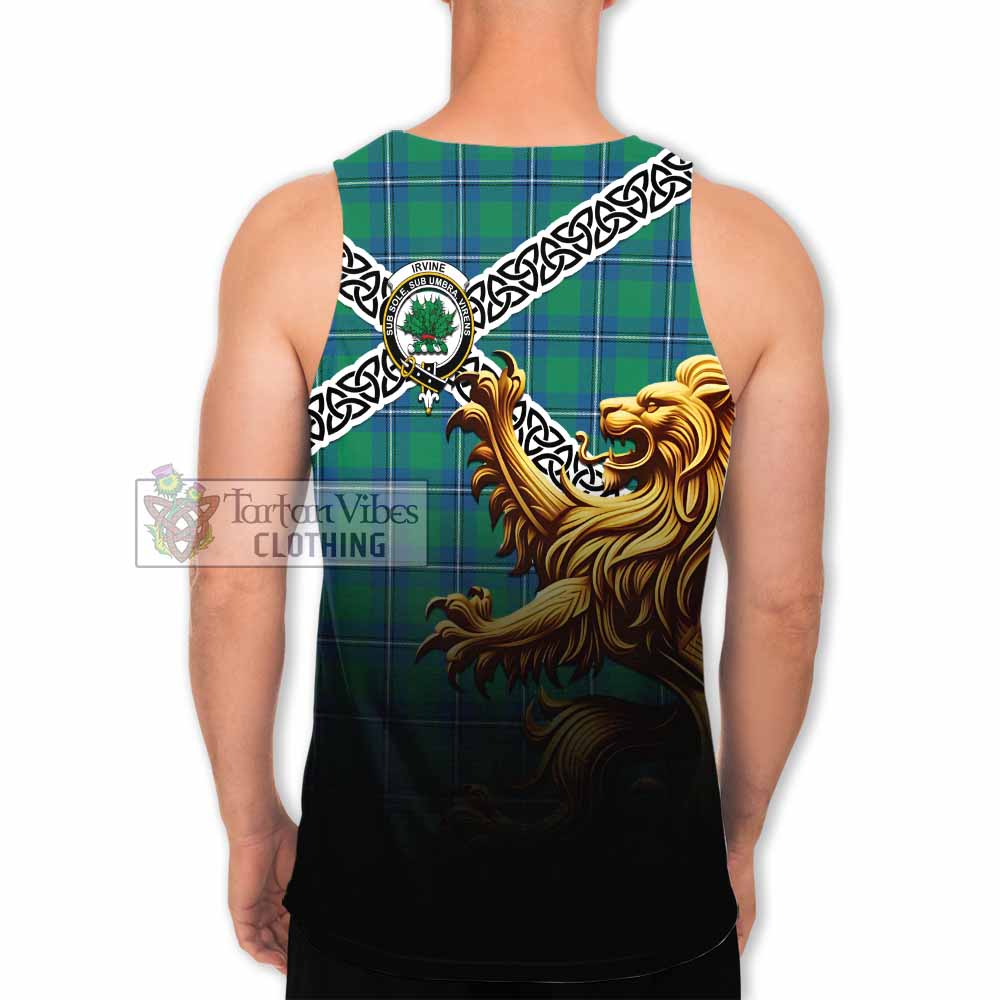 Tartan Vibes Clothing Irvine Crest Tartan Men's Tank Top with Golden Lion Emblem Celtic Style