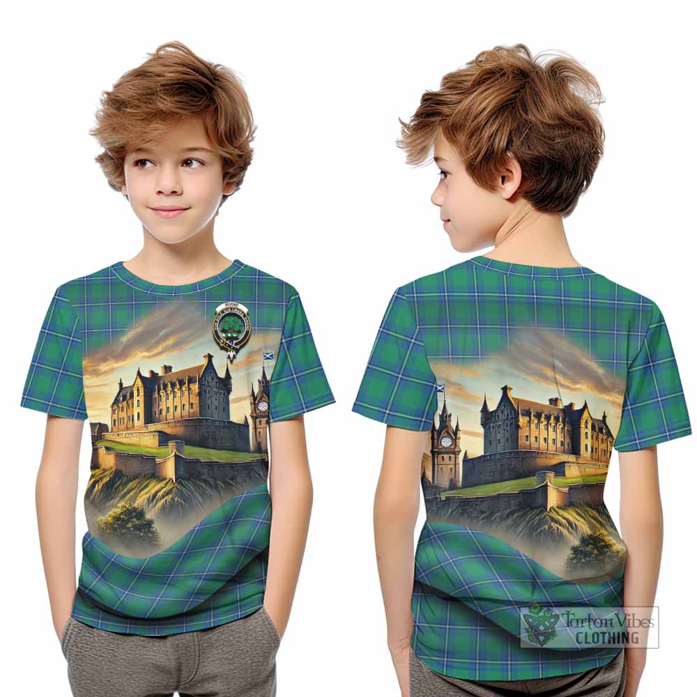 Tartan Vibes Clothing Irvine Tartan Family Crest Kid T-Shirt with Scottish Ancient Castle Style