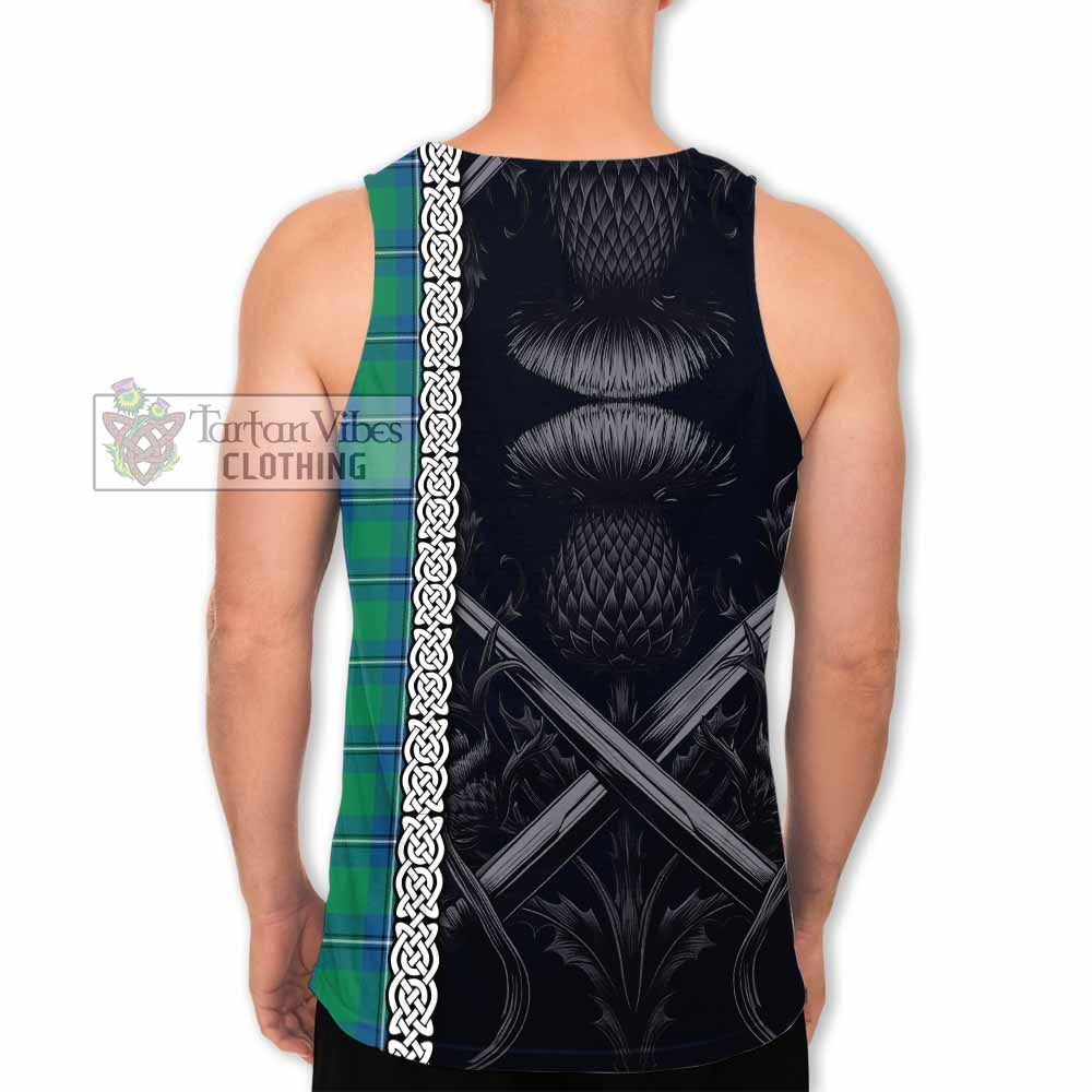 Tartan Vibes Clothing Irvine Tartan Men's Tank Top with Family Crest Cross Sword Thistle Celtic Vibes