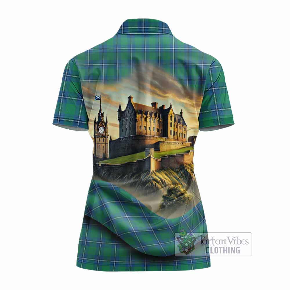 Tartan Vibes Clothing Irvine Tartan Family Crest Women's Polo Shirt with Scottish Ancient Castle Stype