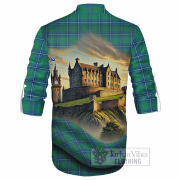 Irvine Tartan Family Crest Ghillie Kilt Shirt with Scottish Ancient Castle Style
