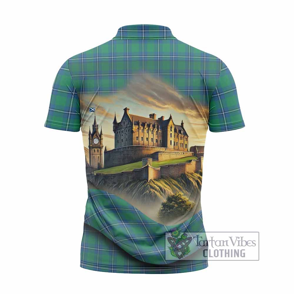 Tartan Vibes Clothing Irvine Tartan Family Crest Zipper Polo Shirt with Scottish Ancient Castle Stype