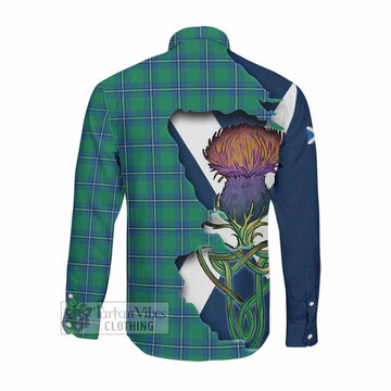 Tartan Vibes Clothing Irvine Tartan Family Crest Long Sleeve Button Shirt Scottish Thistle Celtic Inspired