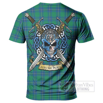 Irvine Tartan T-Shirt with Family Crest Celtic Skull Style