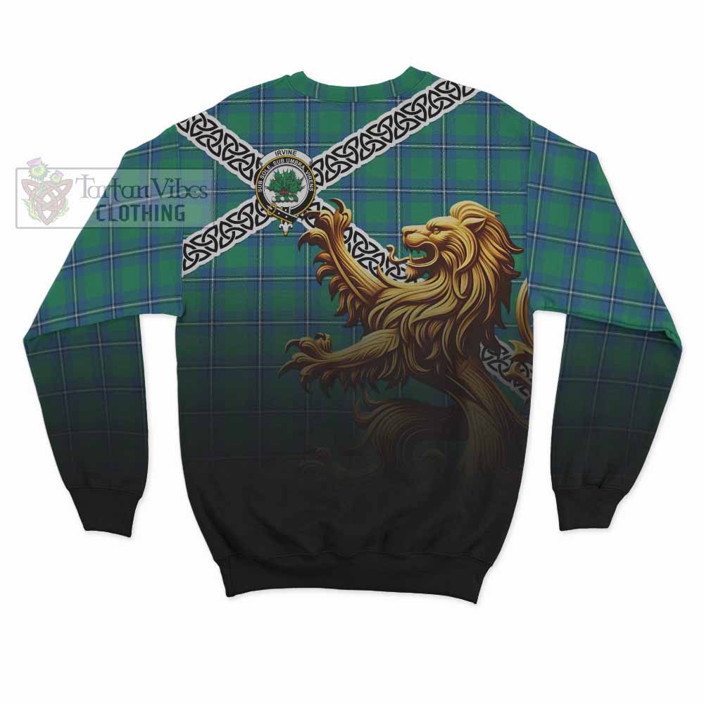 Tartan Vibes Clothing Irvine Crest Tartan Sweatshirt with Golden Lion Emblem Celtic Style