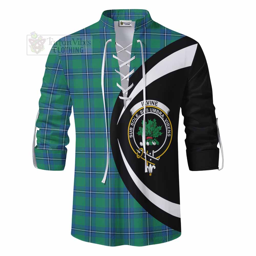 Tartan Vibes Clothing Irvine Tartan Ghillie Kilt Shirt with Family Crest Circle Style