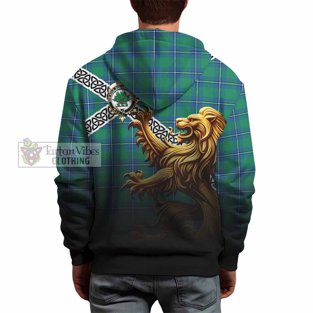 Tartan Vibes Clothing Irvine Crest Tartan Hoodie with Golden Lion Emblem Celtic Style