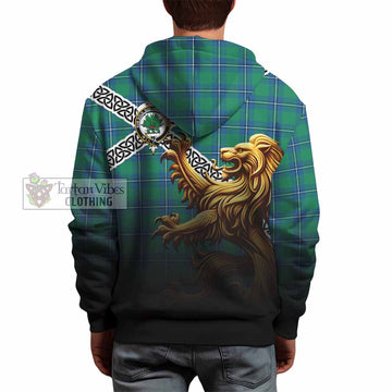 Irvine Crest Tartan Hoodie with Golden Lion Emblem Celtic Style