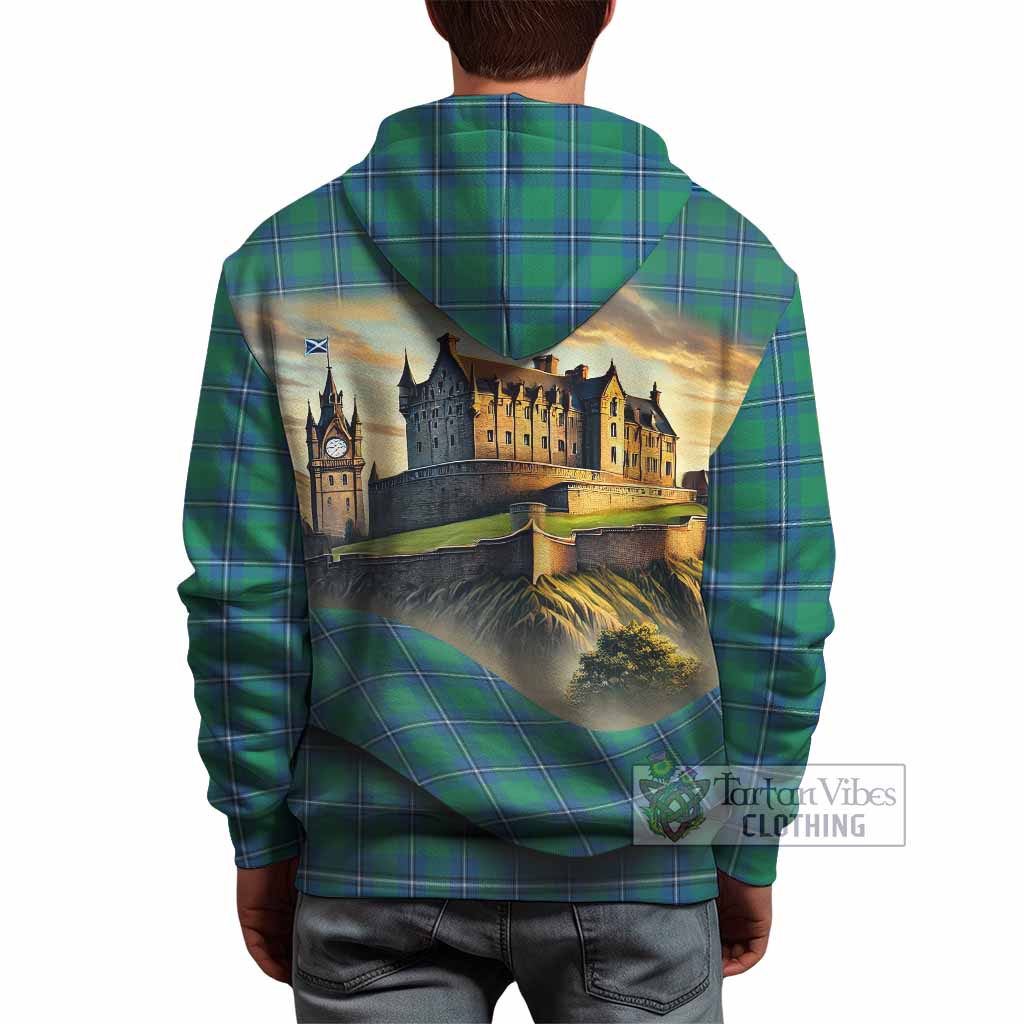 Tartan Vibes Clothing Irvine Tartan Family Crest Hoodie with Scottish Ancient Castle Style