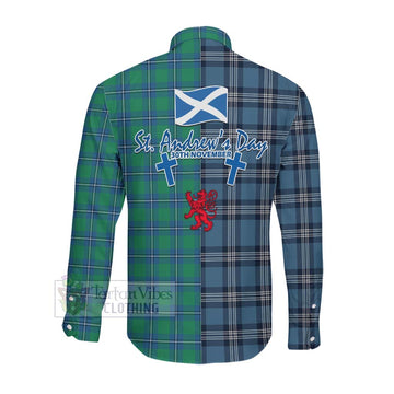 Tartan Vibes Clothing Irvine Tartan Long Sleeve Button Shirt Happy St. Andrew's Day Half Tartan Style
