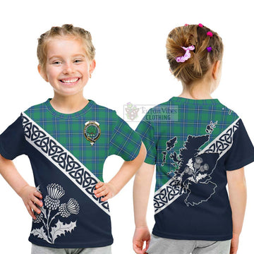 Tartan Vibes Clothing Irvine Tartan Kid T-Shirt Featuring Thistle and Scotland Map