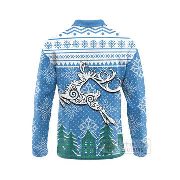 Irvine Clan Christmas Long Sleeve Polo Shirt Celtic Reindeer Style