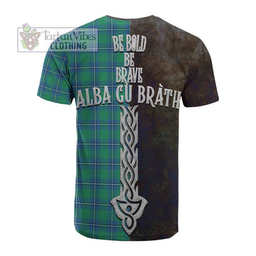 Irvine Tartan Family Crest Cotton T-shirt Alba Gu Brath Be Brave Lion Ancient Style