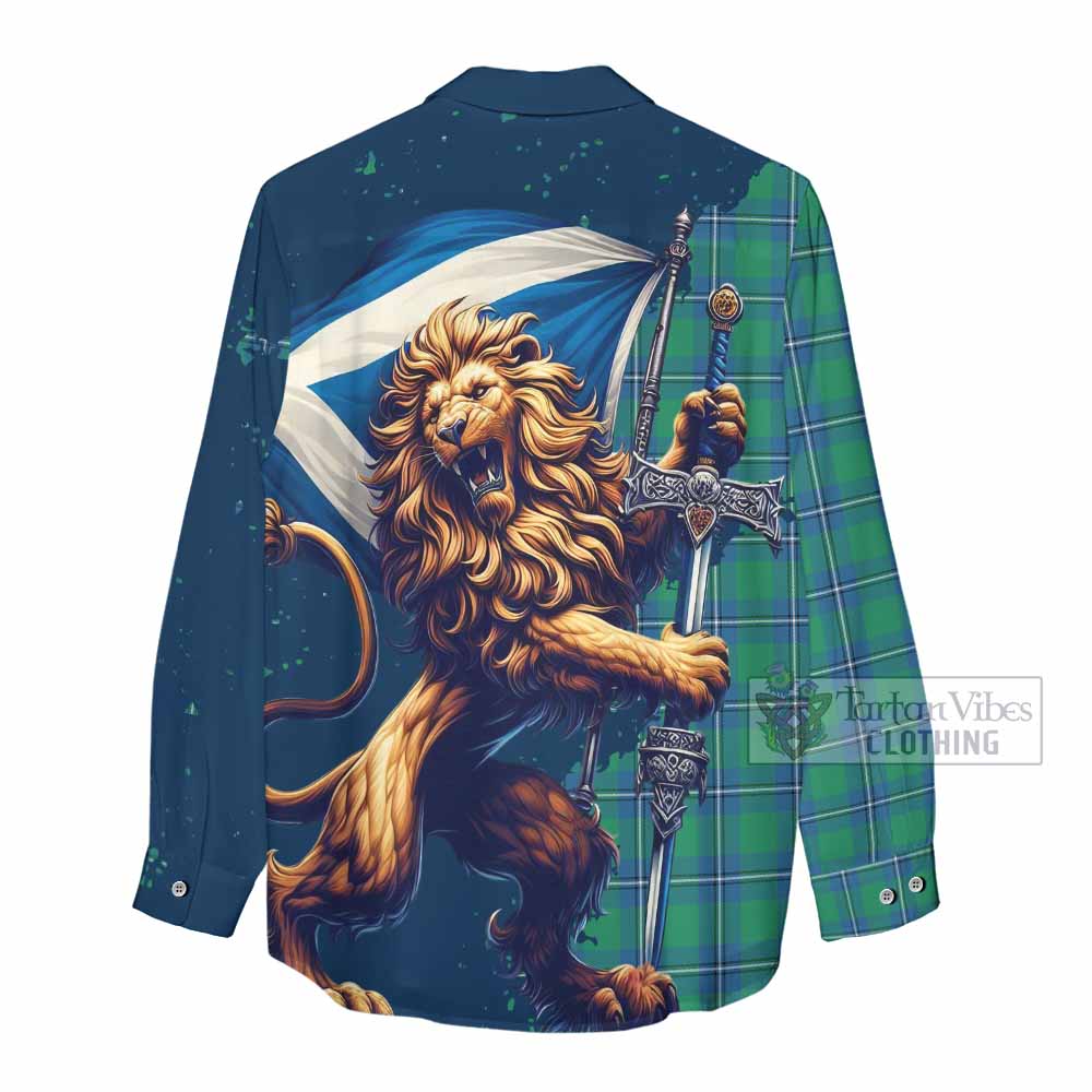 Tartan Vibes Clothing Irvine Tartan Family Crest Women's Casual Shirt with Scottish Majestic Lion