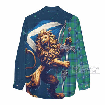 Tartan Vibes Clothing Irvine Tartan Family Crest Women's Casual Shirt with Scottish Majestic Lion
