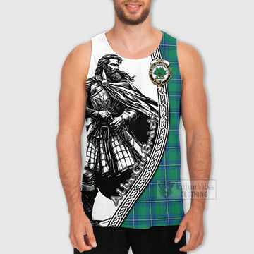 Tartan Vibes Clothing Irvine Tartan Clan Crest Men's Tank Top with Highlander Warrior Celtic Style