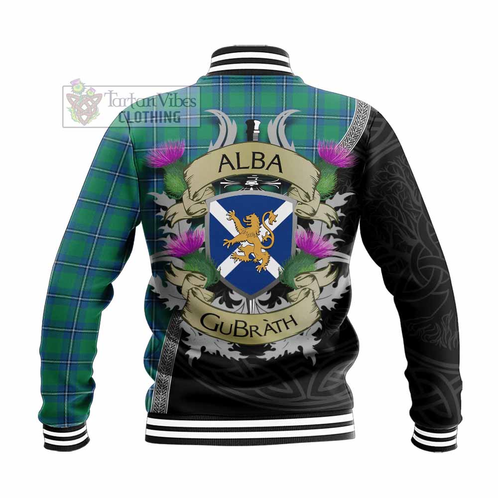 Tartan Vibes Clothing Irvine Tartan Family Crest Baseball Jacket Lion Rampant Royal Thistle Shield Celtic Inspired