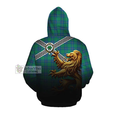 Irvine Crest Tartan Cotton Hoodie with Golden Lion Emblem Celtic Style