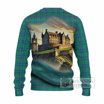 Tartan Vibes Clothing Irvine Tartan Family Crest Knitted Sweater with Scottish Ancient Castle Style