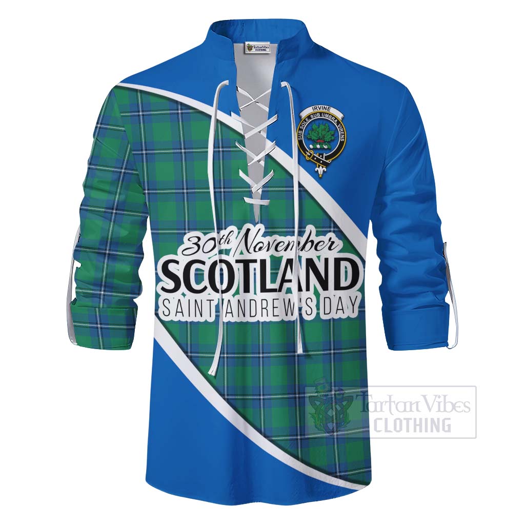 Tartan Vibes Clothing Irvine Family Crest Tartan Ghillie Kilt Shirt Celebrate Saint Andrew's Day in Style