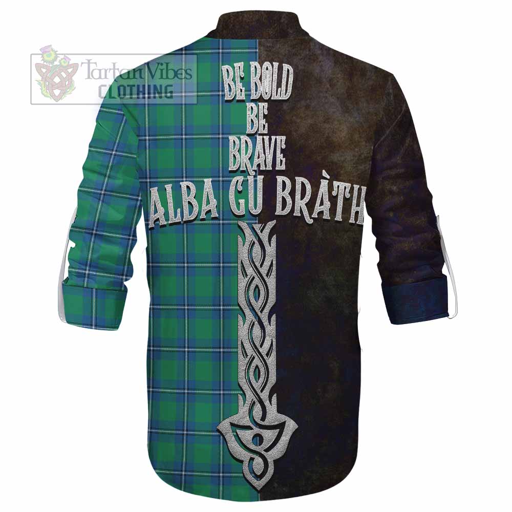 Tartan Vibes Clothing Irvine Tartan Family Crest Ghillie Kilt Shirt Alba Gu Brath Be Brave Lion Ancient Style