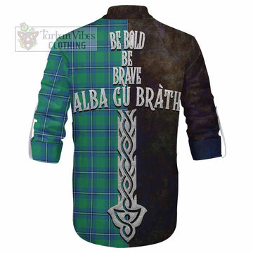 Irvine Tartan Family Crest Ghillie Kilt Shirt Alba Gu Brath Be Brave Lion Ancient Style