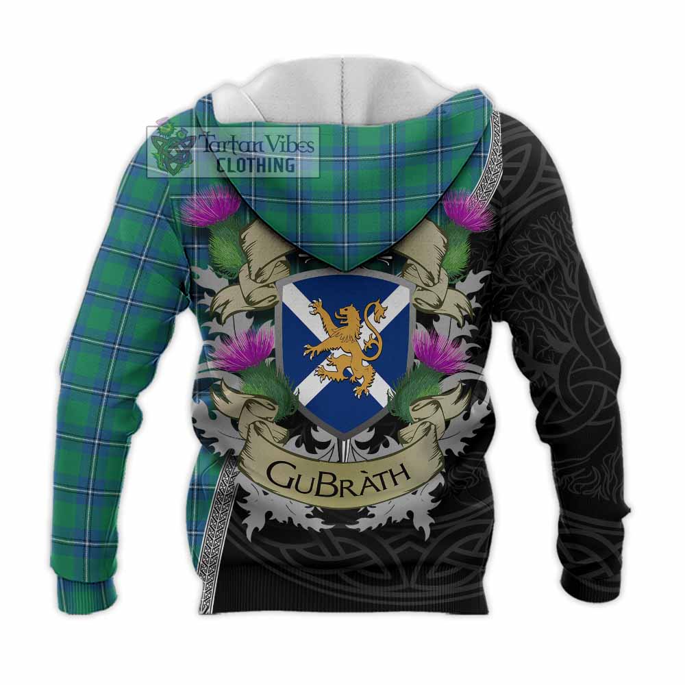 Tartan Vibes Clothing Irvine Tartan Family Crest Knitted Hoodie Lion Rampant Royal Thistle Shield Celtic Inspired
