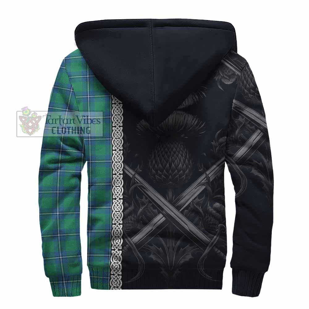 Tartan Vibes Clothing Irvine Tartan Sherpa Hoodie with Family Crest Cross Sword Thistle Celtic Vibes