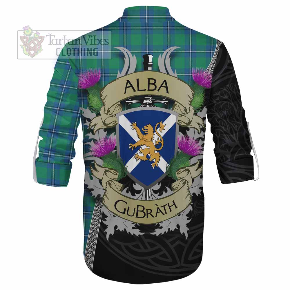 Tartan Vibes Clothing Irvine Tartan Family Crest Ghillie Kilt Shirt Lion Rampant Royal Thistle Shield Celtic Inspired