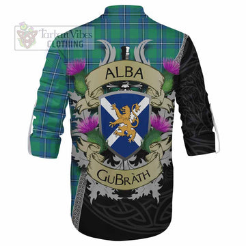 Irvine Tartan Family Crest Ghillie Kilt Shirt Lion Rampant Royal Thistle Shield Celtic Inspired